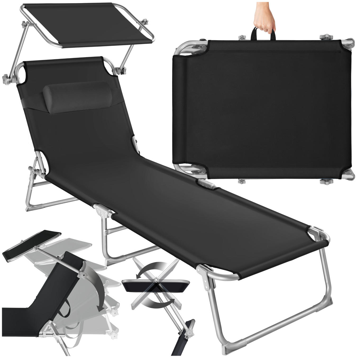 GARTENLIEGE Chloé,190 x 68 x 65 cm,schwarz - Schwarz, Kunststoff (68/65/190cm) - tectake