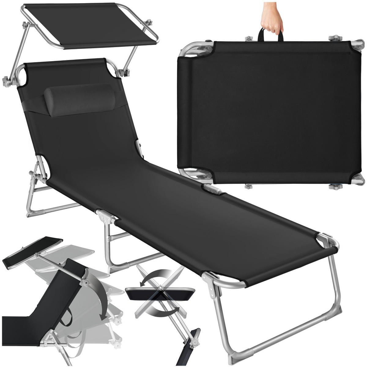 GARTENLIEGE Chloé,190 x 68 x 65 cm,schwarz - Schwarz, Kunststoff (68/65/190cm) - tectake