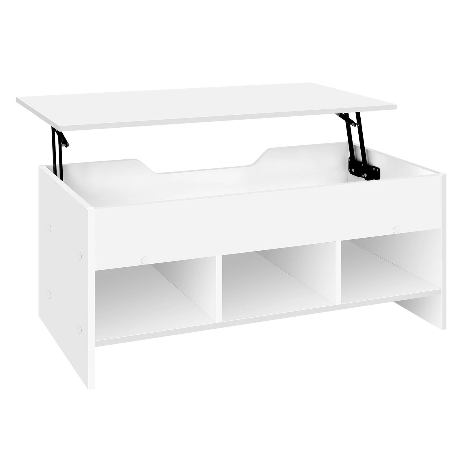 COUCHTISCH DE-37212 Lift-Top mit Stauraum und Gaslift Weiß - Weiß, Holzwerkstoff (96/51/45cm) - ComfortXL