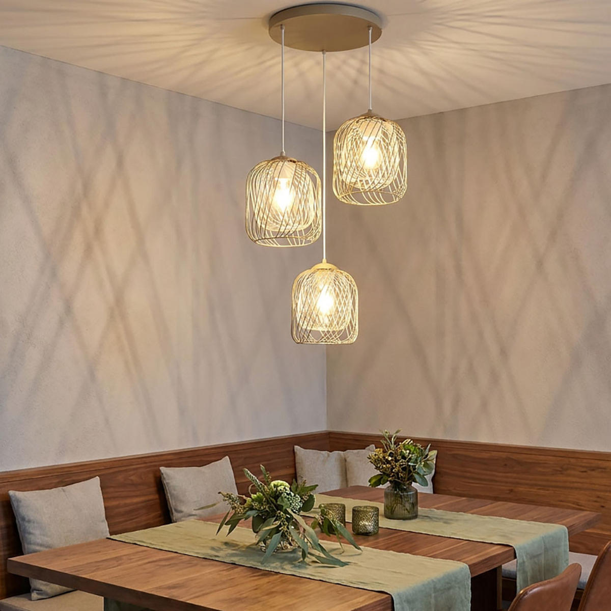 LED PENDELLEUCHTE DICHTI Metall Sand 3-flammig - Bernsteinfarben, Glas (39.4/39.4/150cm) - Globo Lighting