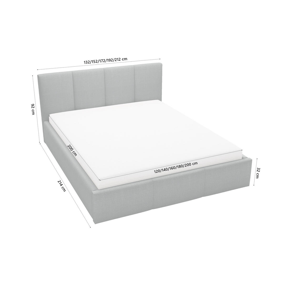 POLSTERBETT Celano Slim 200x200 cm, Anthrazit - Anthrazit, Textil (200/200cm) - Fedve