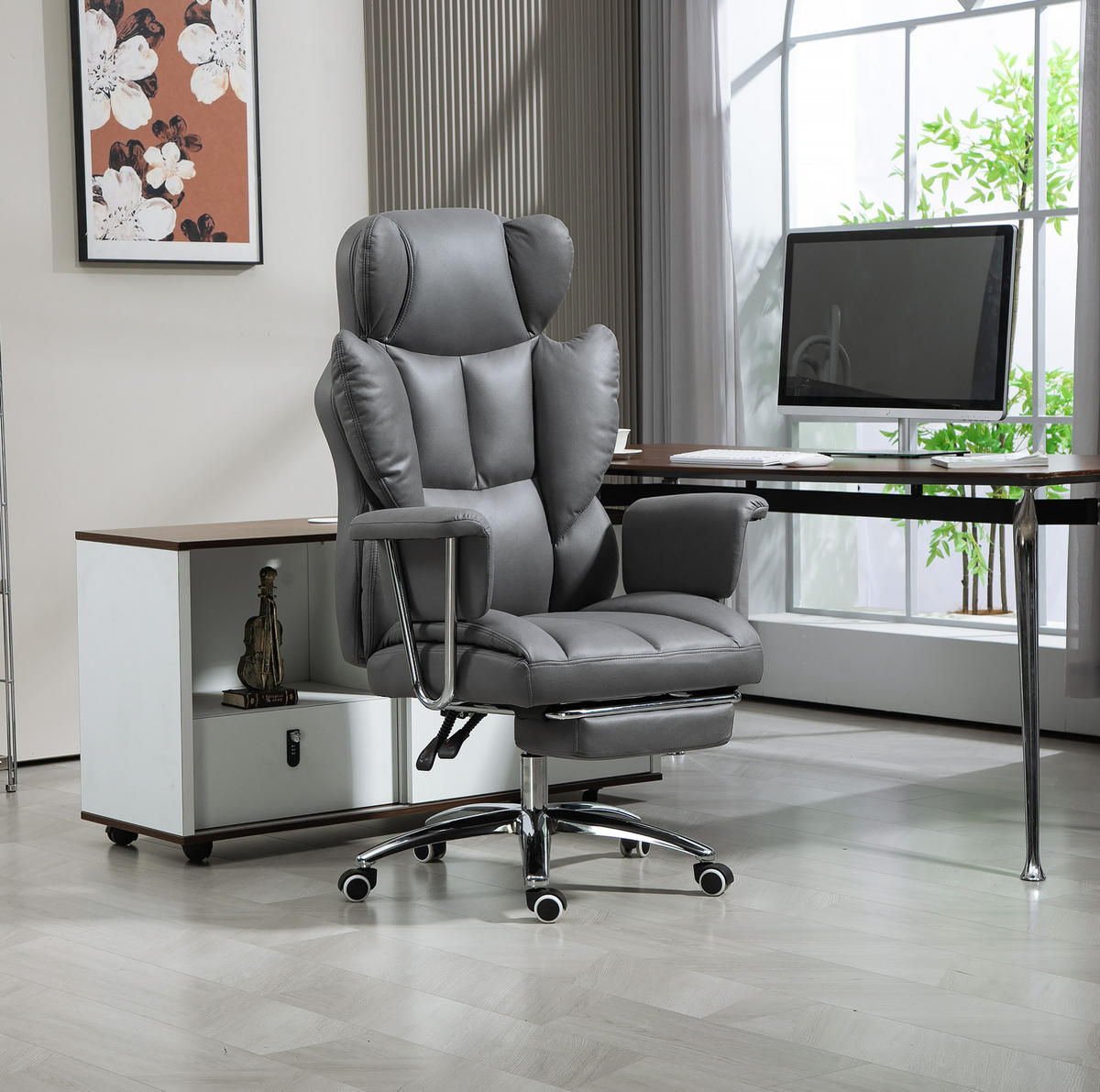 BÜROSTUHL höhenverstellbar mit Fußstütze 74 x 65 x 120-128 cm Dark Gray - Dunkelgrau, Kunststoff (65/128/74cm) - Meubliv