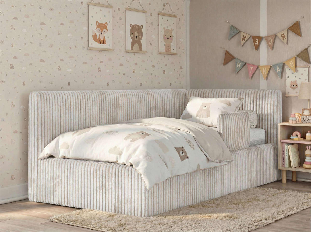 POLSTERBETT TILVO ALTA 90/200 - Beige Cord - Multitaschenfederkernmatratze - Rechts - Beige, Textil (200/90cm) - MKS