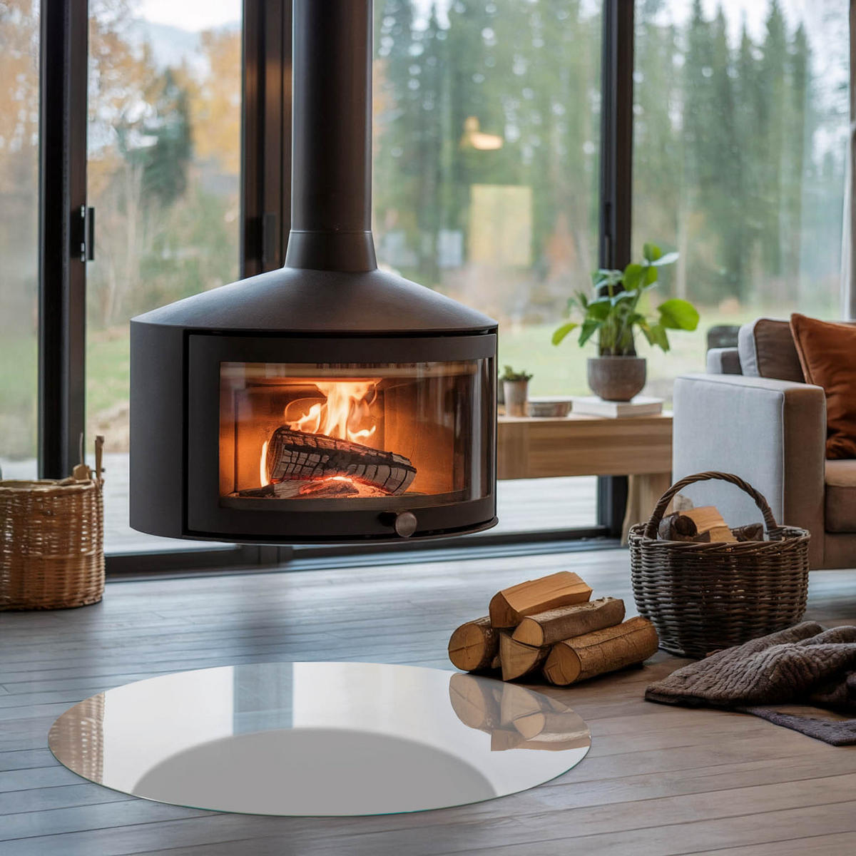 GLASPLATTE für Kamin Ø 90 cm - Grau, Glas (90/90/0.4cm) - TULUP
