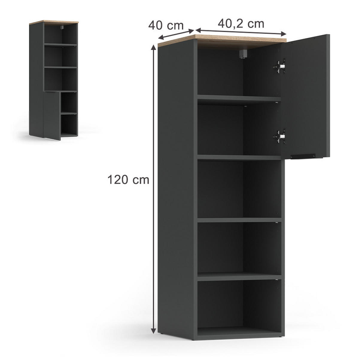 UNIVERZÁLNÍ SKŘÍŇ Wido Anthracite/Sonoma - antracitová, kompozitní dřevo (40.2/120/40cm) - Vicco