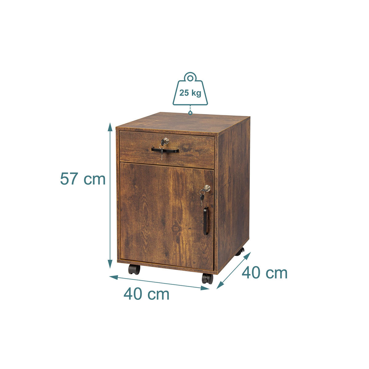 ROLLCONTAINER - Schwarz/Braun, Holzwerkstoff/Kunststoff (40/57/40cm) - Relaxdays