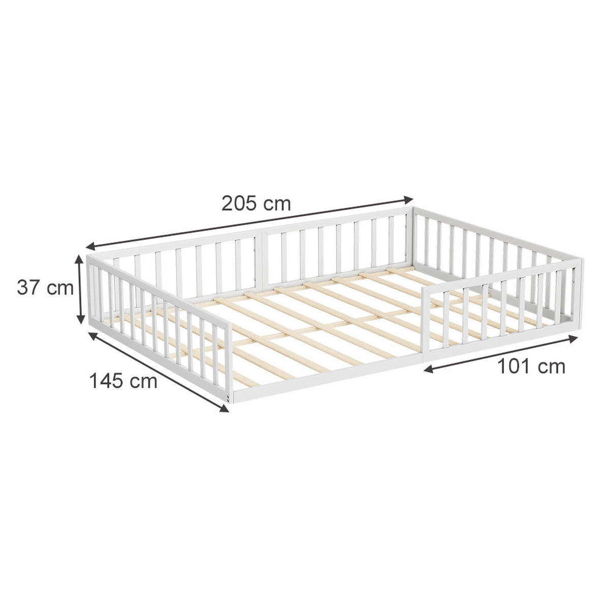 BODENBETT AUS METALL Minno Weiß 205 x 145 cm ohne Matratze - Weiß, Metall - VitaliSpa