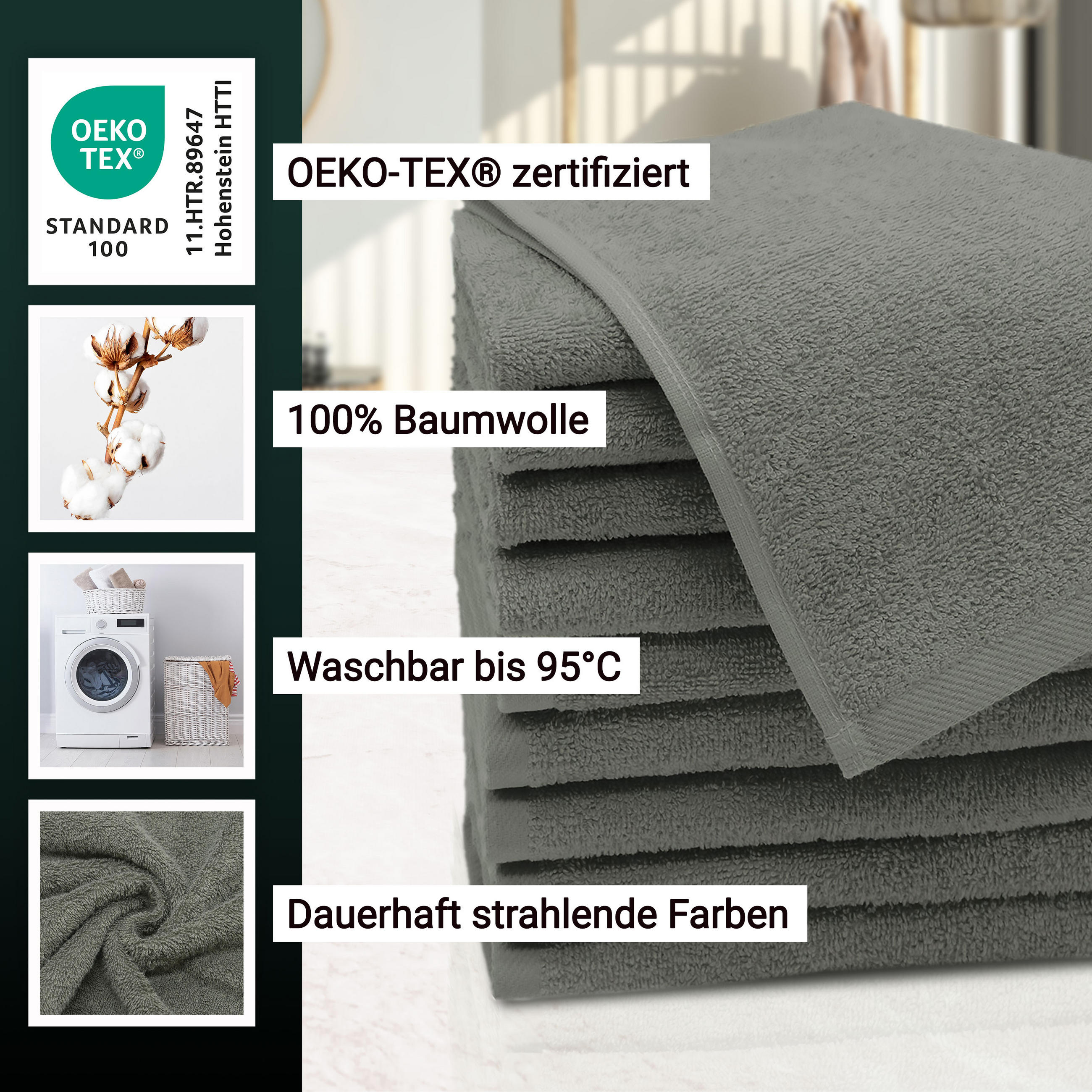 GÄSTETÜCHER, 10er-Set, 30x50 cm, 100% Baumwolle, Grau - Taupe, Textil (30/50cm) - Zollner