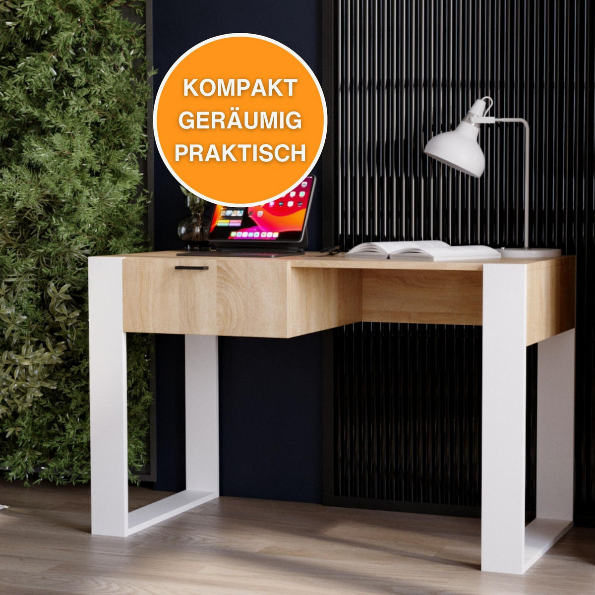 SCHREIBTISCH Sonoma Eiche 120/73/53,6 cm - Weiß/Sonoma Eiche, Holzwerkstoff (53.6/120/73cm) - CraftPAK