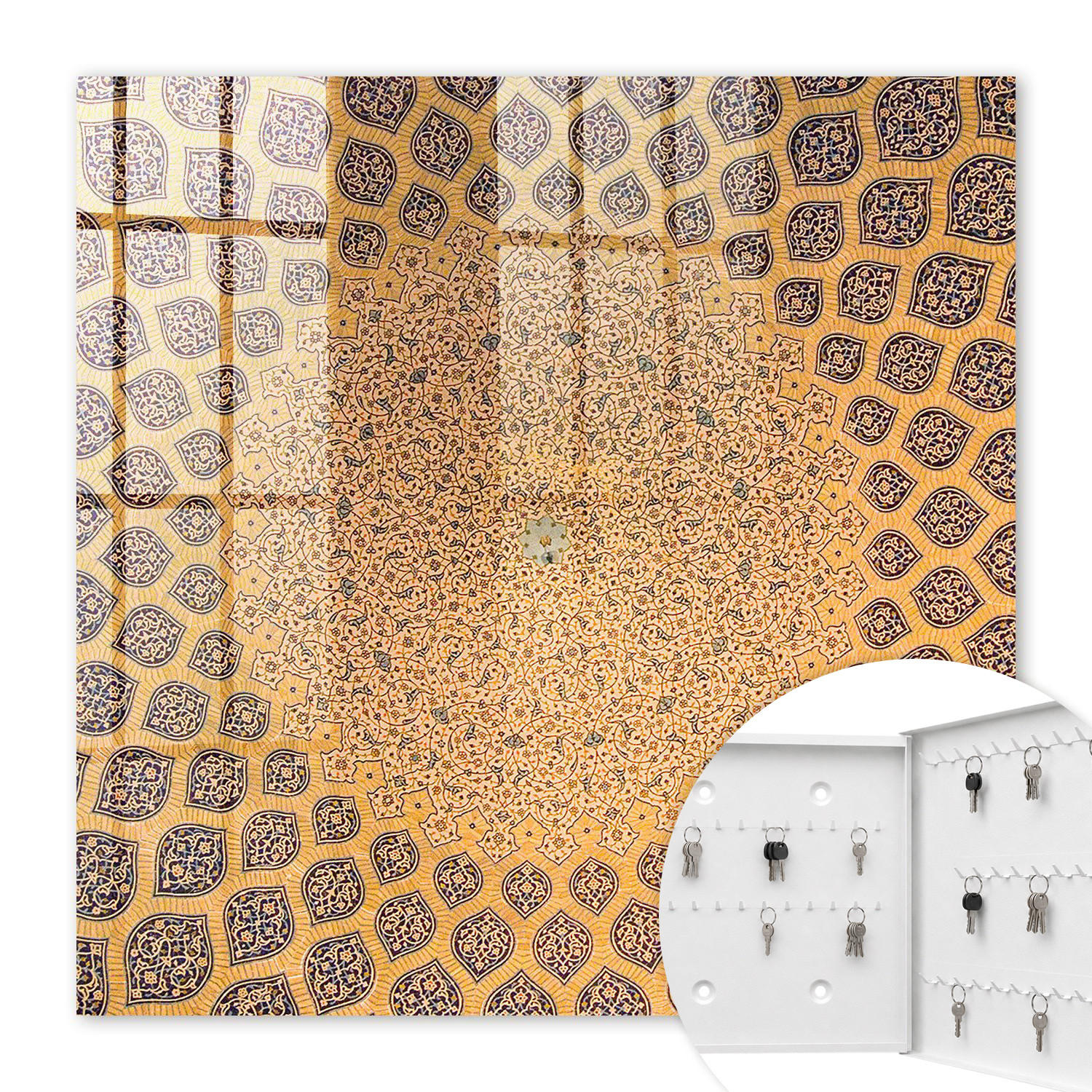 SCHLÜSSELBOX Weiß 30x30 cm – Türöffnung nach rechts - Geometrisches Ornament - Gelb, Metall (30/30/5cm) - TULUP