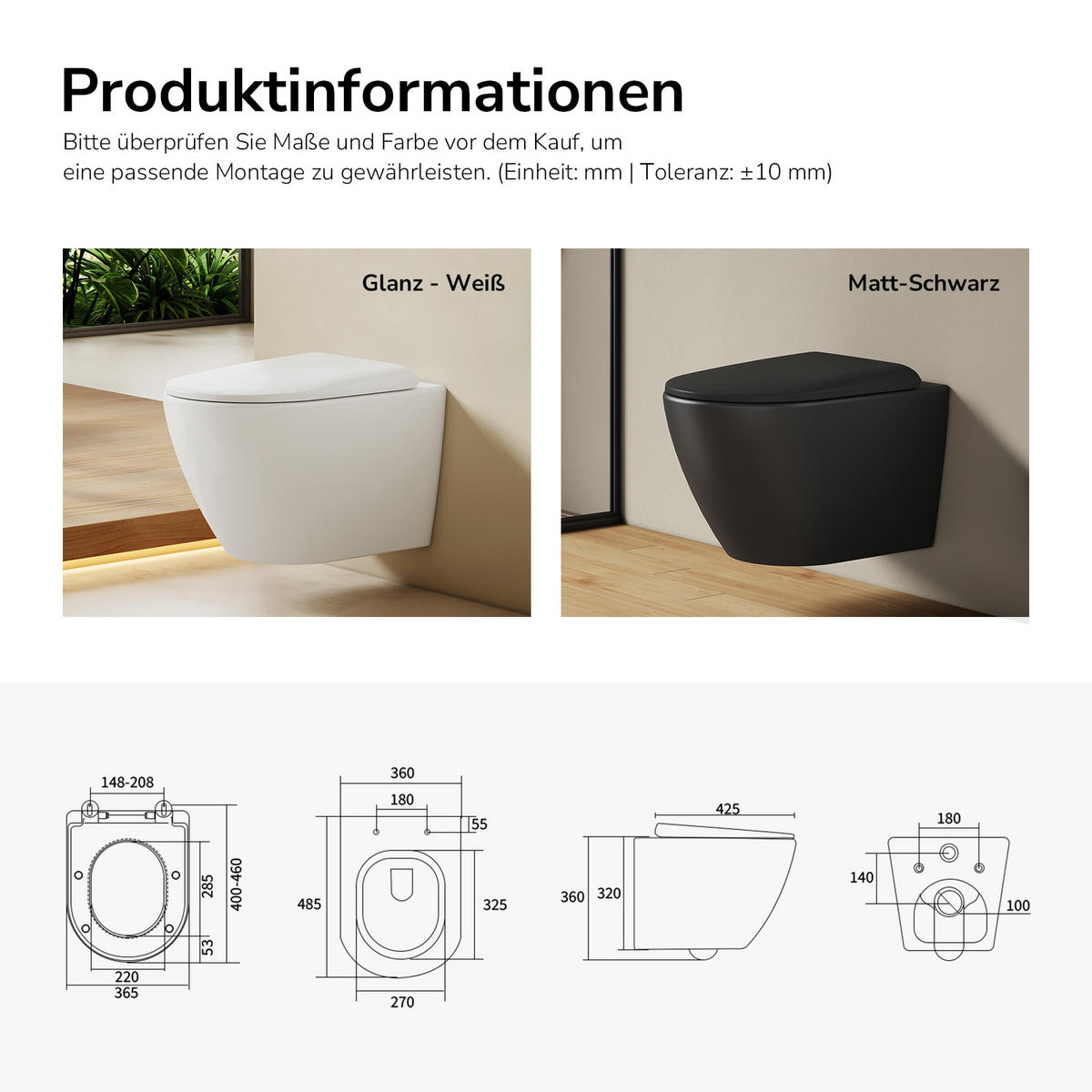 WAND-WC Spülrandlose CT02 49/37 cm Glänzend-Weiß - Weiß, Keramik (37/36/49cm) - EMKE