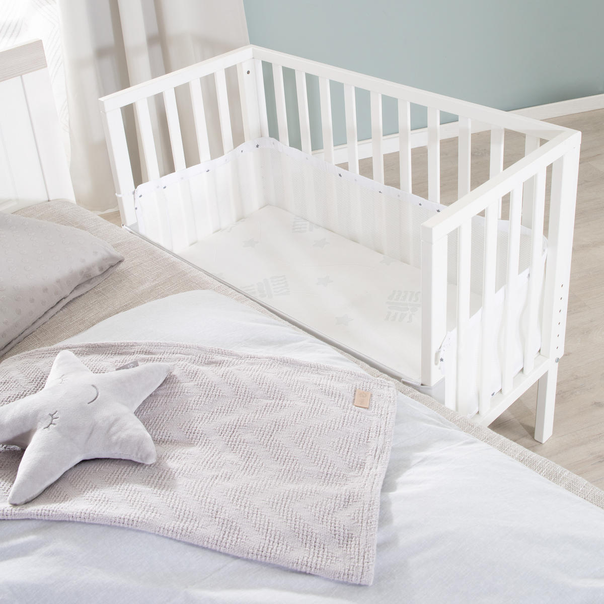 BEISTELLBETT Sternenzauber grau 2in1 Set 90 x 45 cm - Creme/Weiß, Holzwerkstoff (45/90cm) - Roba