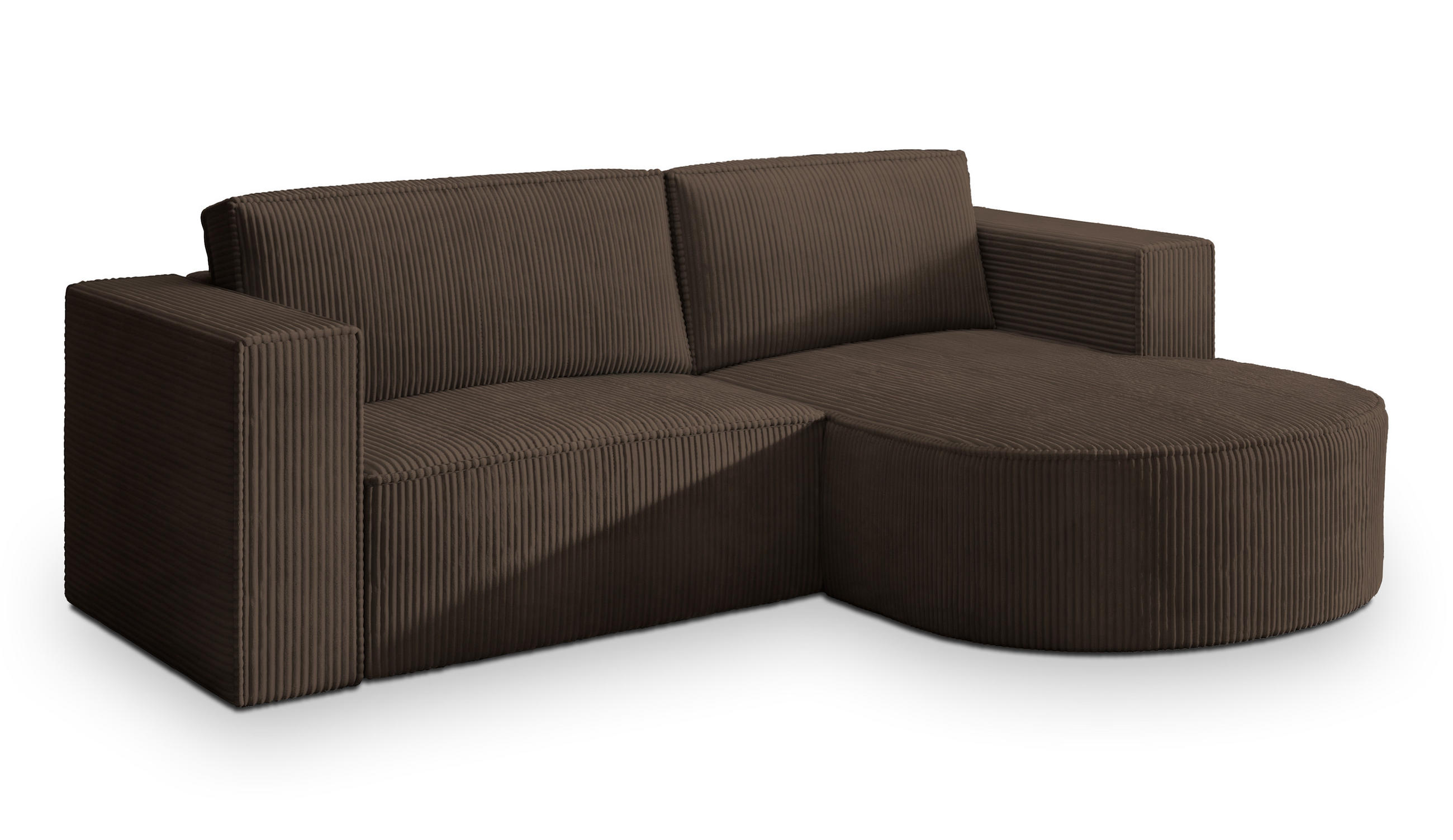 ECKSOFA SORELA P R-S Braun Kordstoff mit Schlaffunktion - Braun, Holz (263/174cm) - MASSENO