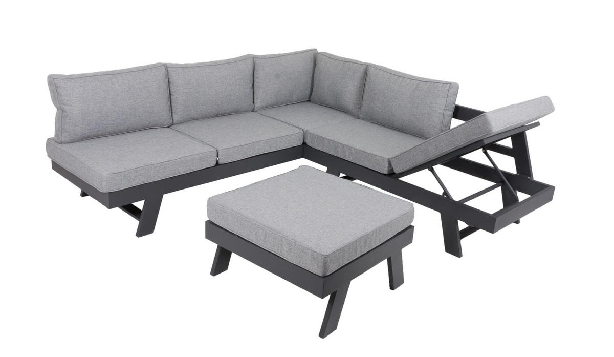 GARTENLOUNGESET Anders 3-teilig Gartenmöbel - Grau, Kunststoff - DELUKE