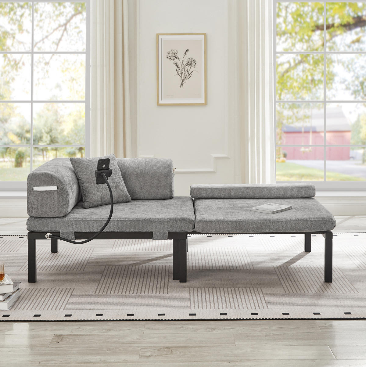 SCHLAFSOFA klappbar mit Ausziehbett Samt Hellgrau - Hellgrau, Holz (81/64/176cm) - Meubliv