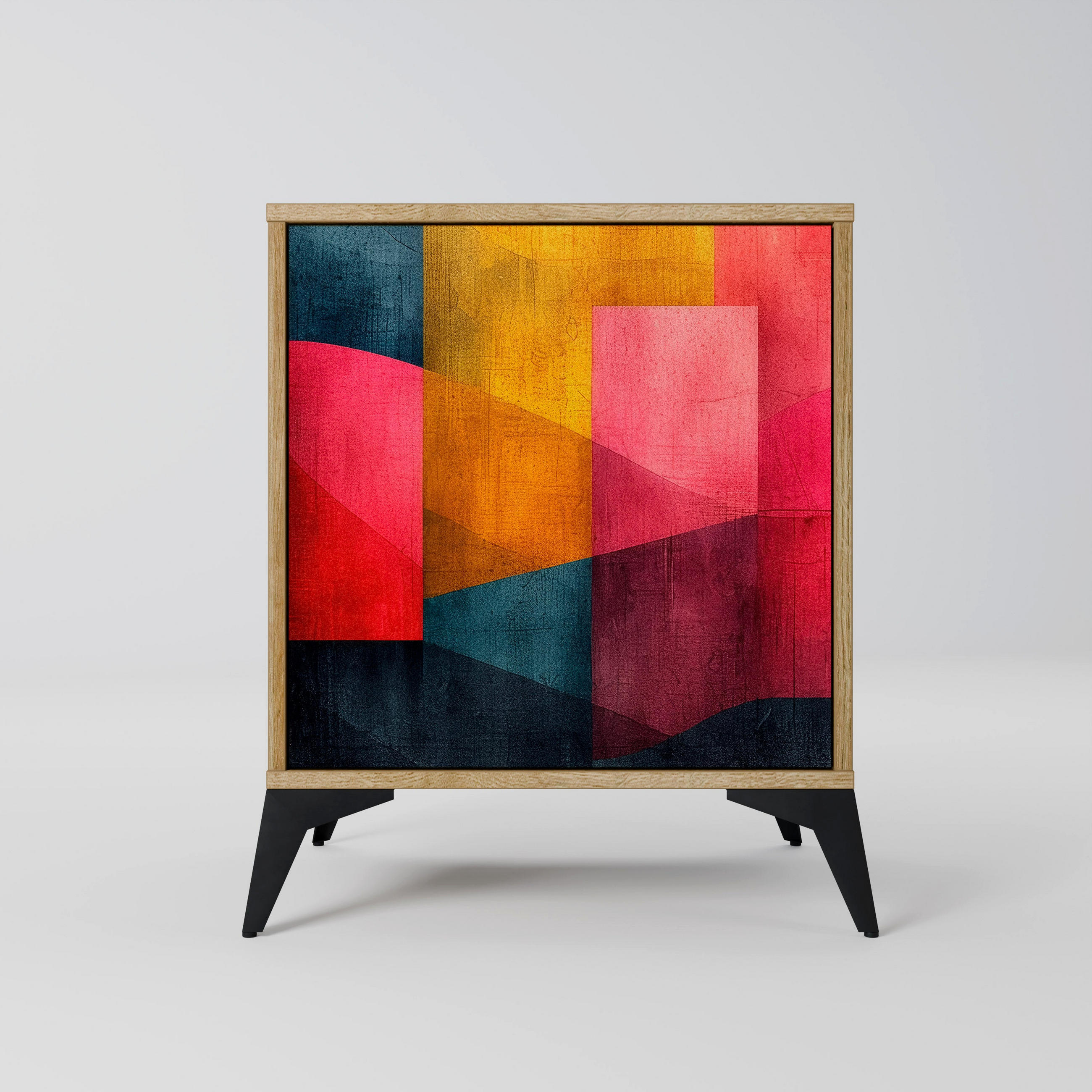 SIDEBOARD COLORFUL SOUNDS, Eichefarben, 57,5x42x70,5 cm, Schwarze Metall-Sternfüße - Eichefarben/Multicolor, Holzwerkstoff/Metall (57.5/70.5/42cm) - SpaceRebels