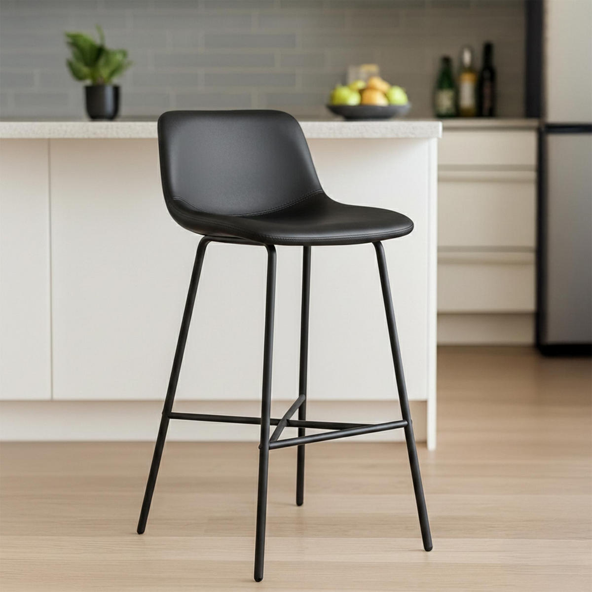 BARHOCKER Lederlook Schwarz - Schwarz, Textil/Metall (44/98/49cm) - CLP