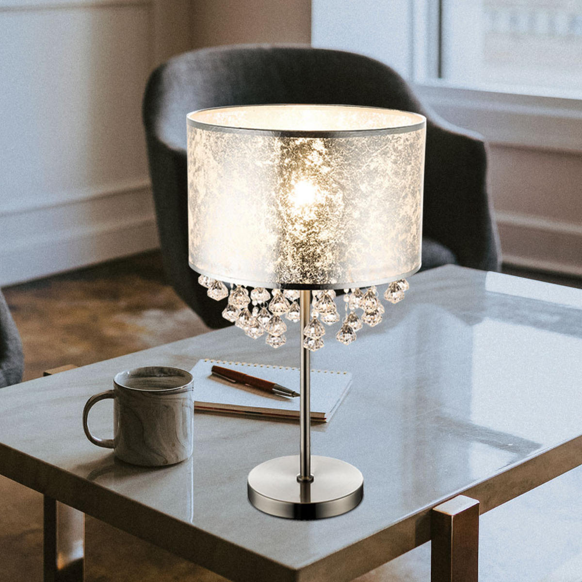 LED TISCHLEUCHTE AMY Silber Metall - Silberfarben, Metall (32/32/56cm) - Globo Lighting