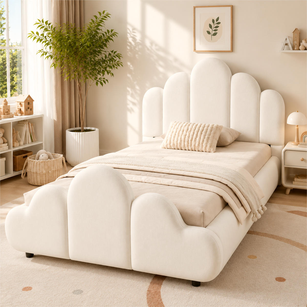 POLSTERBETT 90/200 mit gepolstertem Kopfteil und abgerundeten Ecken in Beige - Beige, Holzwerkstoff/Textil (90/200cm) - EVRYAE