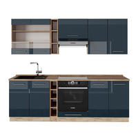 KÜCHENZEILE Fame-Line Dunkelblau Hochglanz/Goldkraft Eiche 235 cm ohne AP - Eiche Wotan/Dunkelblau, Holzwerkstoff (235/81.6/46cm) - Vicco