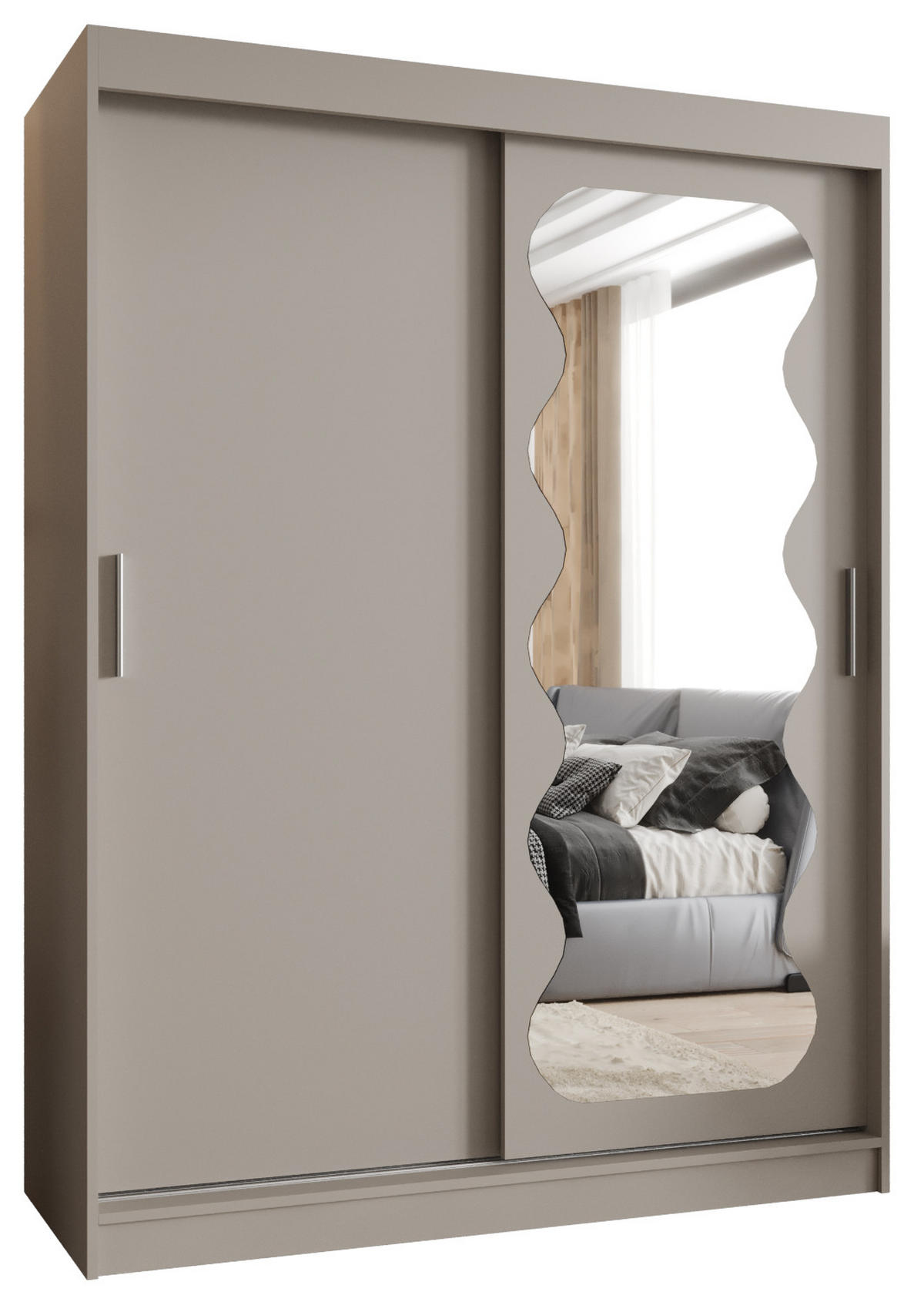 SCHWEBETÜRENSCHRANK 200/150/62 2-türig - Kaschmir/Silberfarben, Holz (150/200/62cm) - MÖBEL KRYSPOL