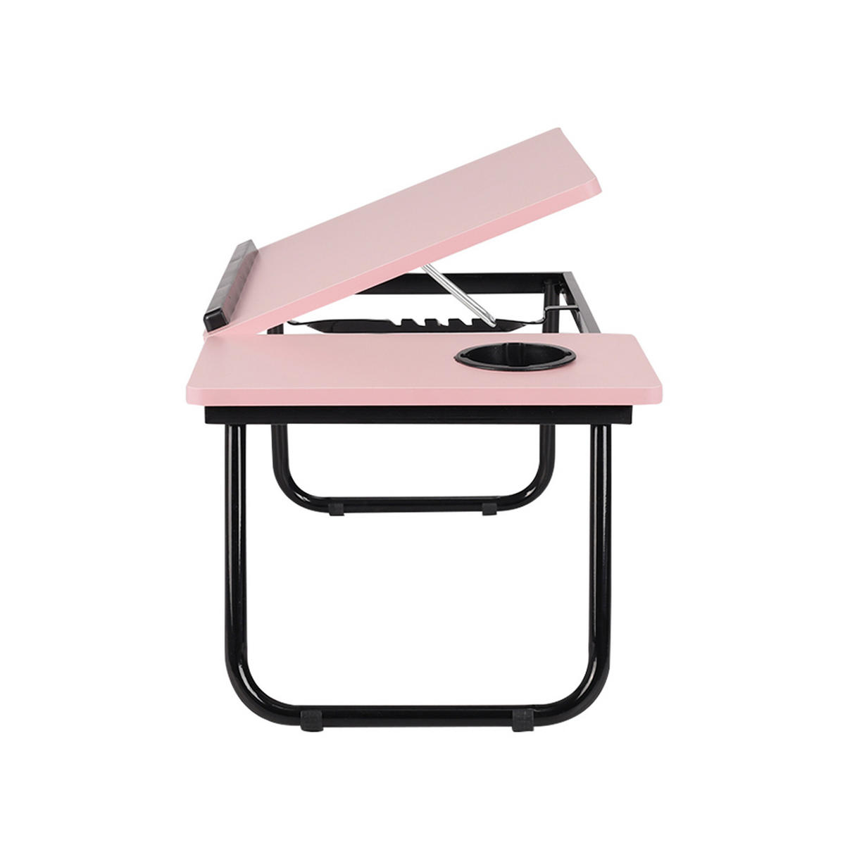 LAPTOP-BETTTISCH mit Getränkehalter Verstellbarer, klappbarer– Rosa mit 5-fach Neigungsverstellung Becherhalter 56x32,5x24 cm - Pink, Metall (32.5/56/24cm) - Livingandhome