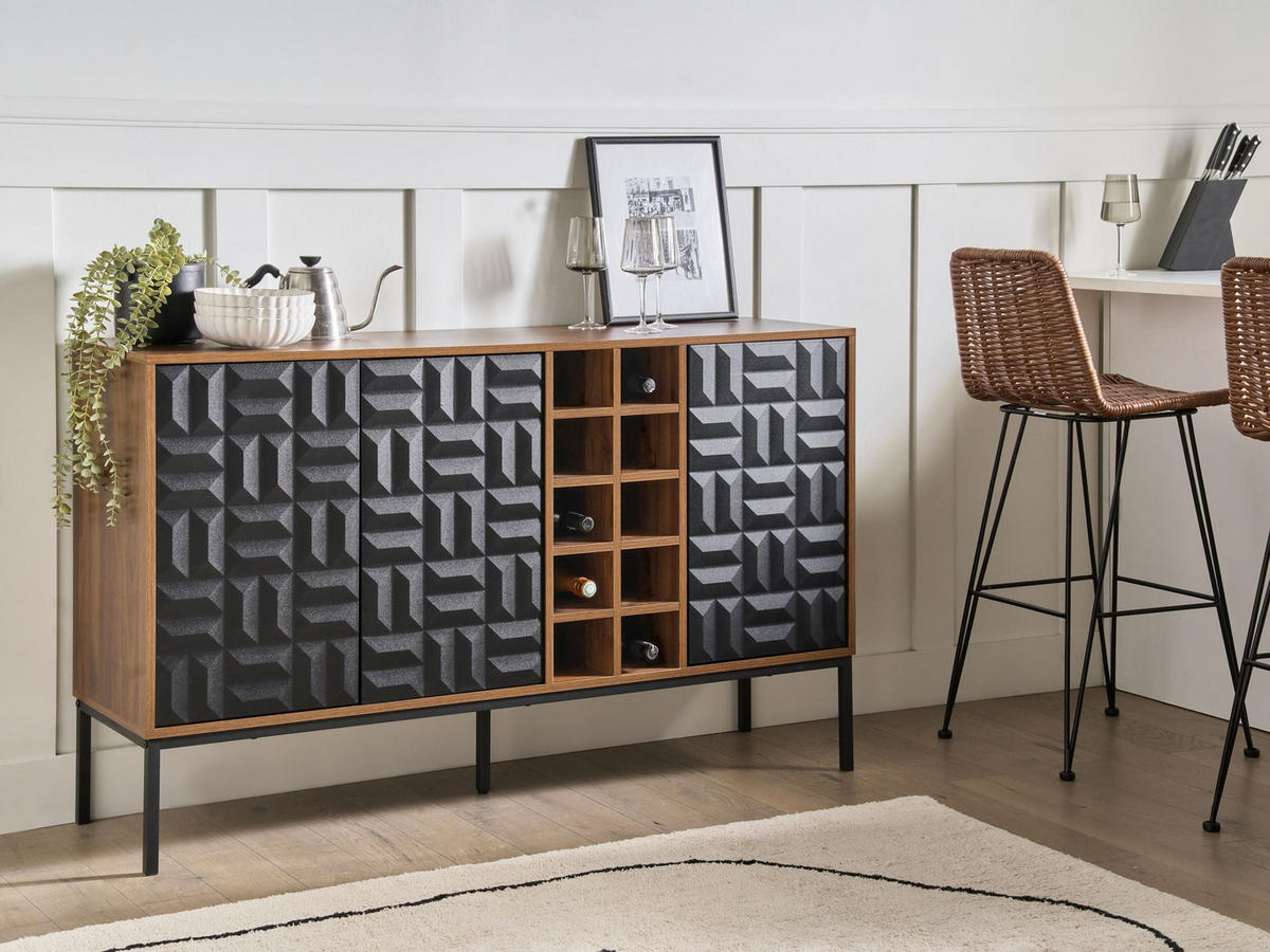 WEINREGAL Dunkelbraun Caraquet - Schwarz/Braun, Holzwerkstoff (140/85/40cm) - Beliani