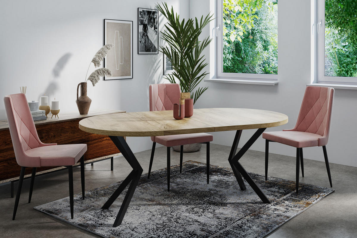 ESSTISCH Valeo runder ausziehbarer, Sonoma Eiche 100-180/100/76 cm - Schwarz/Sonoma Eiche, Holzwerkstoff/Metall (100/100/76cm) - WFL GROUP