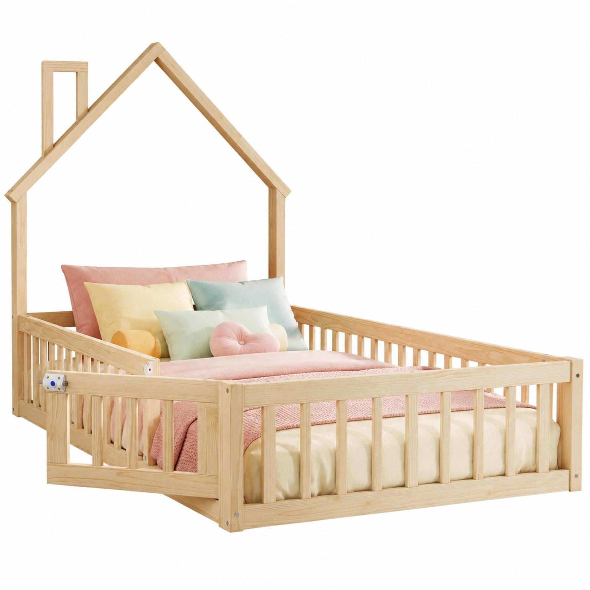 KINDERBETT 90/200 mit Sicherheitsgitter und Lattenrost in Natur - Naturfarben, Holzwerkstoff (90/200cm) - EVRYAE