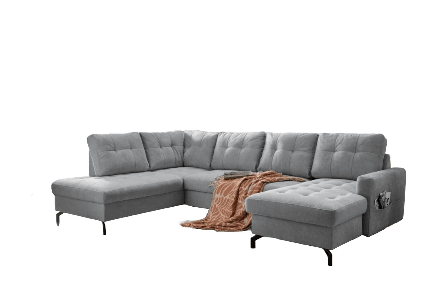 WOHNLANDSCHAFT mit Schlaffunktion und Bettkasten - Schwarz/Grau, Textil/Metall (305/92/200cm) - myHomelando