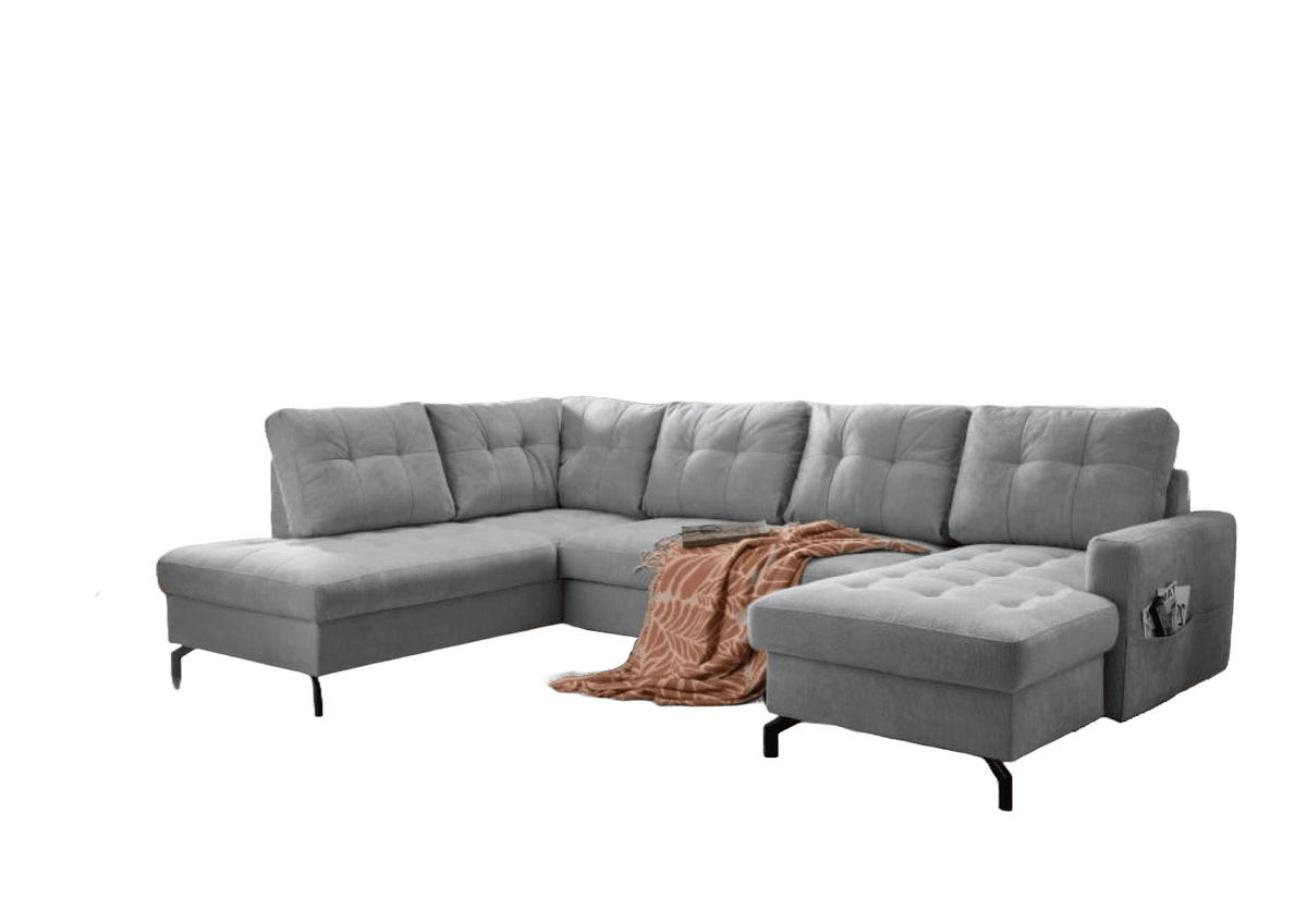 WOHNLANDSCHAFT mit Schlaffunktion und Bettkasten - Schwarz/Grau, Textil/Metall (305/92/200cm) - myHomelando