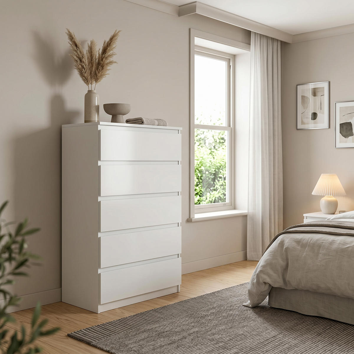 KOMMODE NUDO 70/124,5/39cm mit 5 Schubladen Türen Weiß - Weiß, Holzwerkstoff (70/124.5/39cm) - MASSENO
