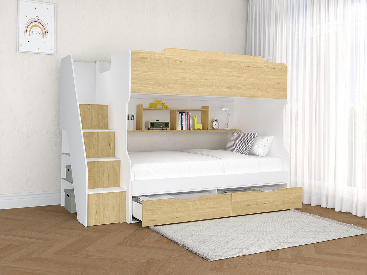 ETAGENBETT mit Stauraum - 90 x 190 cm - Weiß & Holzfarben - YALOVA - Naturfarben, Holz (99.5/235.1cm) - Vente-Unique