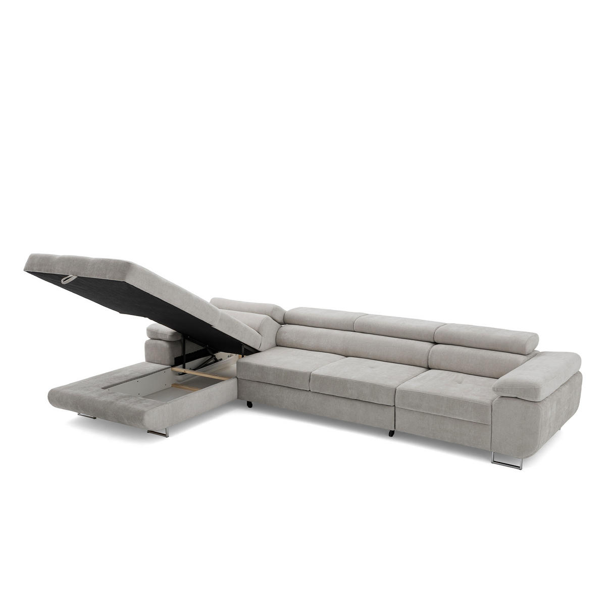 ECKSOFA ALONZO MAXI Links mit Schlaffunktion 125x195 Chenille Grau - Chromfarben/Grau, Holz/Textil (350/203cm) - Muffo