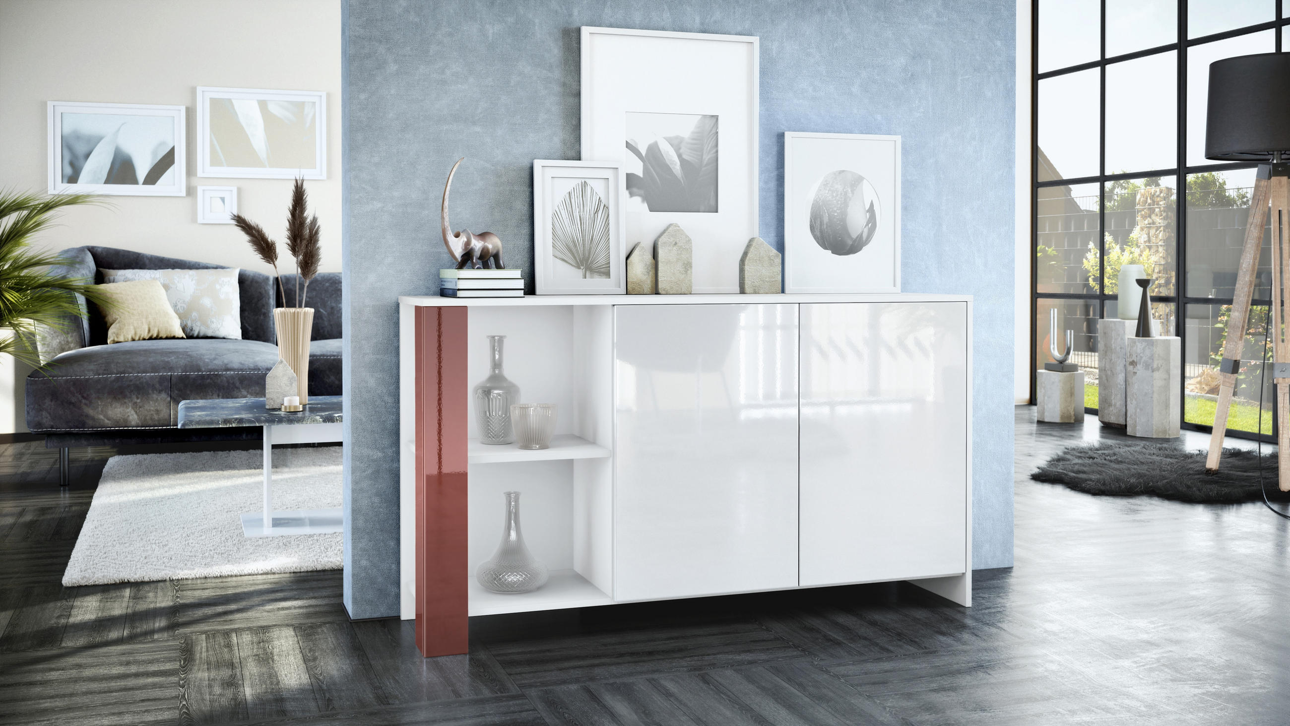 SIDEBOARD Canto Bordeaux Hochglanz - Bordeaux, Holzwerkstoff (143/81/36cm) - Vladon