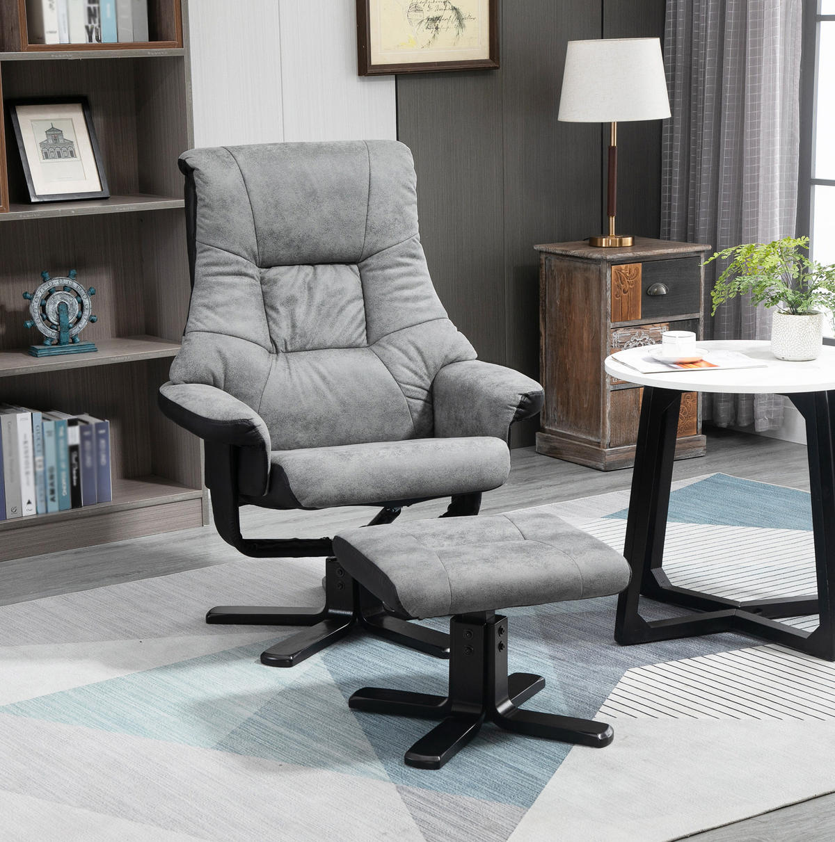 RELAXSESSEL 78/82,5/109 cm in Grau mit Hocker und Liegefunktion - Grau, Textil (82.5/109/78cm) - Flora Grace