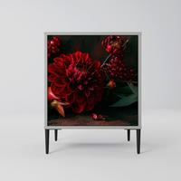 SIDEBOARD DAHLIAS AND POMEGRANATES, Grau, 57,5x42x72,5 cm, Schwarze Metallfüße - Multicolor/Schwarz, Holzwerkstoff/Metall (57.5/72.5/42cm) - SpaceRebels
