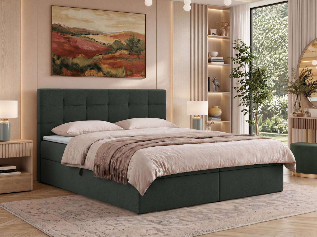 POSTEL BOXSPRING SOLVEN 140/200 - Tmavě šedá Jersey - Topper Visco - H4 - černá/tmavě šedá, textil/plast (140/200cm) - MKS