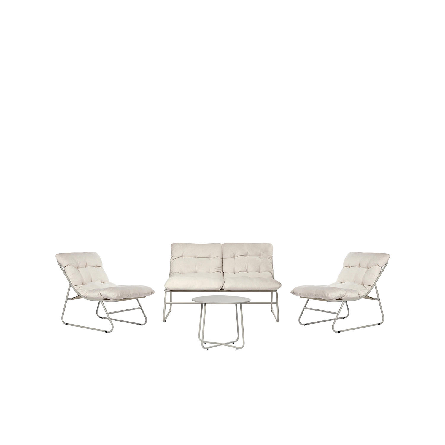 GARTEN-SET mit 2-Sitzer-Sofa, 2 Sesseln und Couchtisch aus beigem Metall Kiet - Beige, Metall - Klast Home