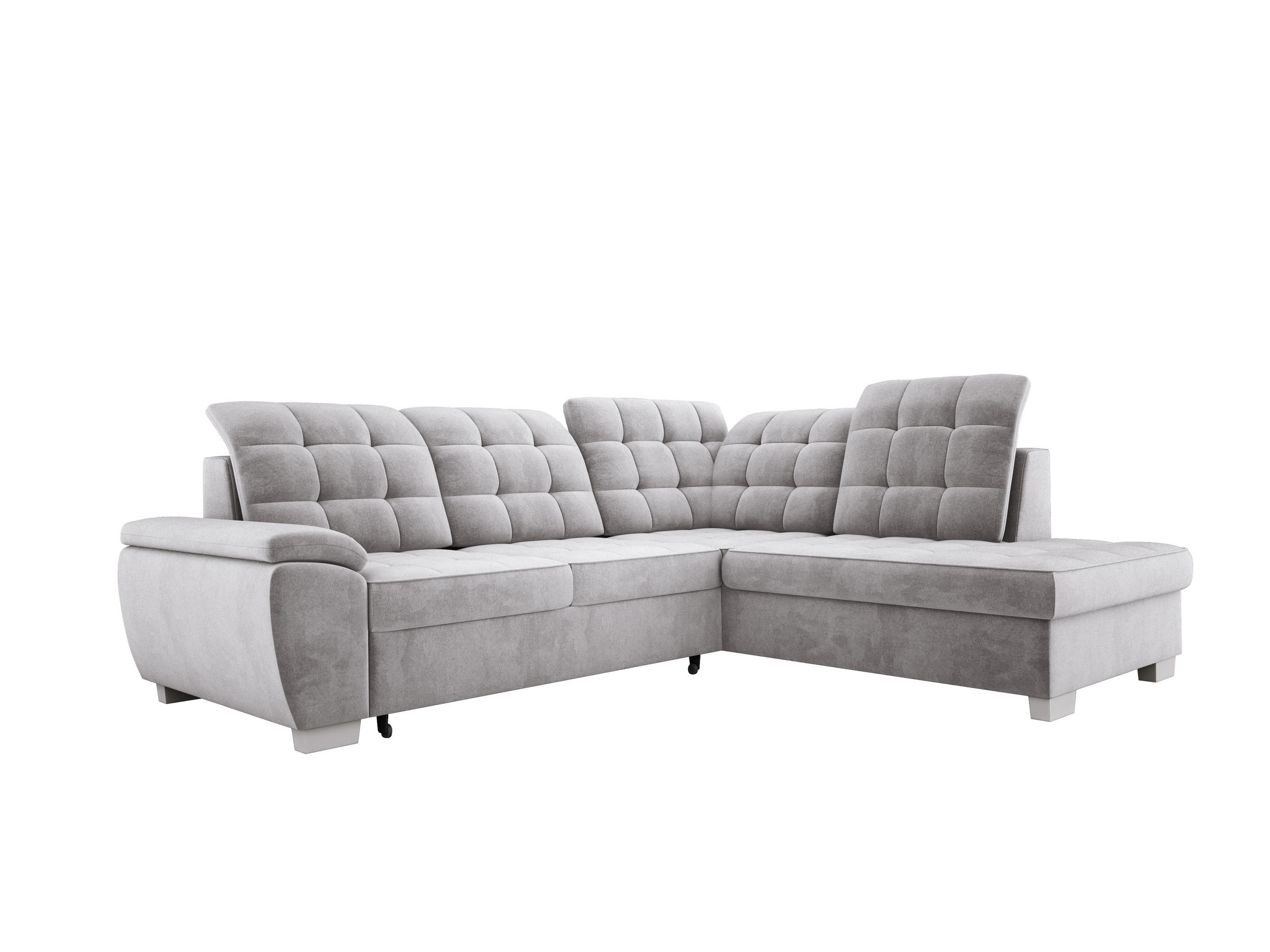 ECKSOFA LOTTA SALVADOR Bettkasten verstellbare Kopfstützen hochwertige Verarbeitung lose Rückenkissen freistehend RECHTS 258x212x106 cm Grey - Grau, Holz/Textil (258/212cm) - DomoHome
