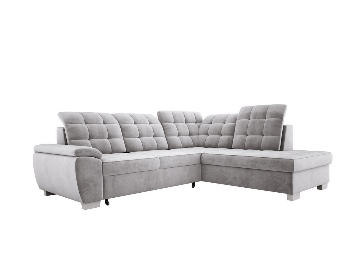 ECKSOFA LOTTA SALVADOR Bettkasten verstellbare Kopfstützen hochwertige Verarbeitung lose Rückenkissen freistehend RECHTS 258x212x106 cm Grey - Grau, Holz/Textil (258/212cm) - DomoHome