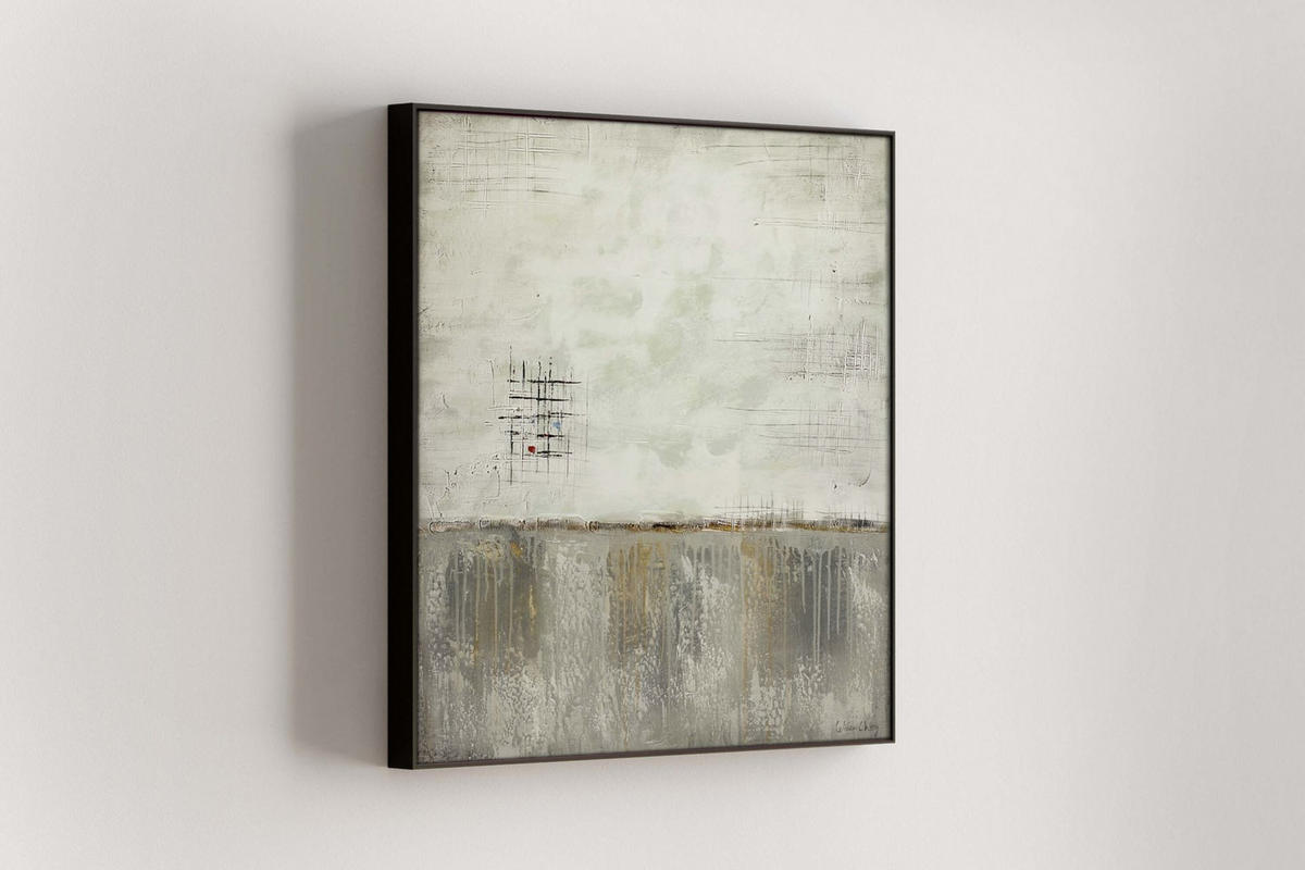 OLEJOMALBA 80/80 cm, Moře a pláž - šedá/béžová, dřevo/textil (80/80cm) - KUNSTLOFT