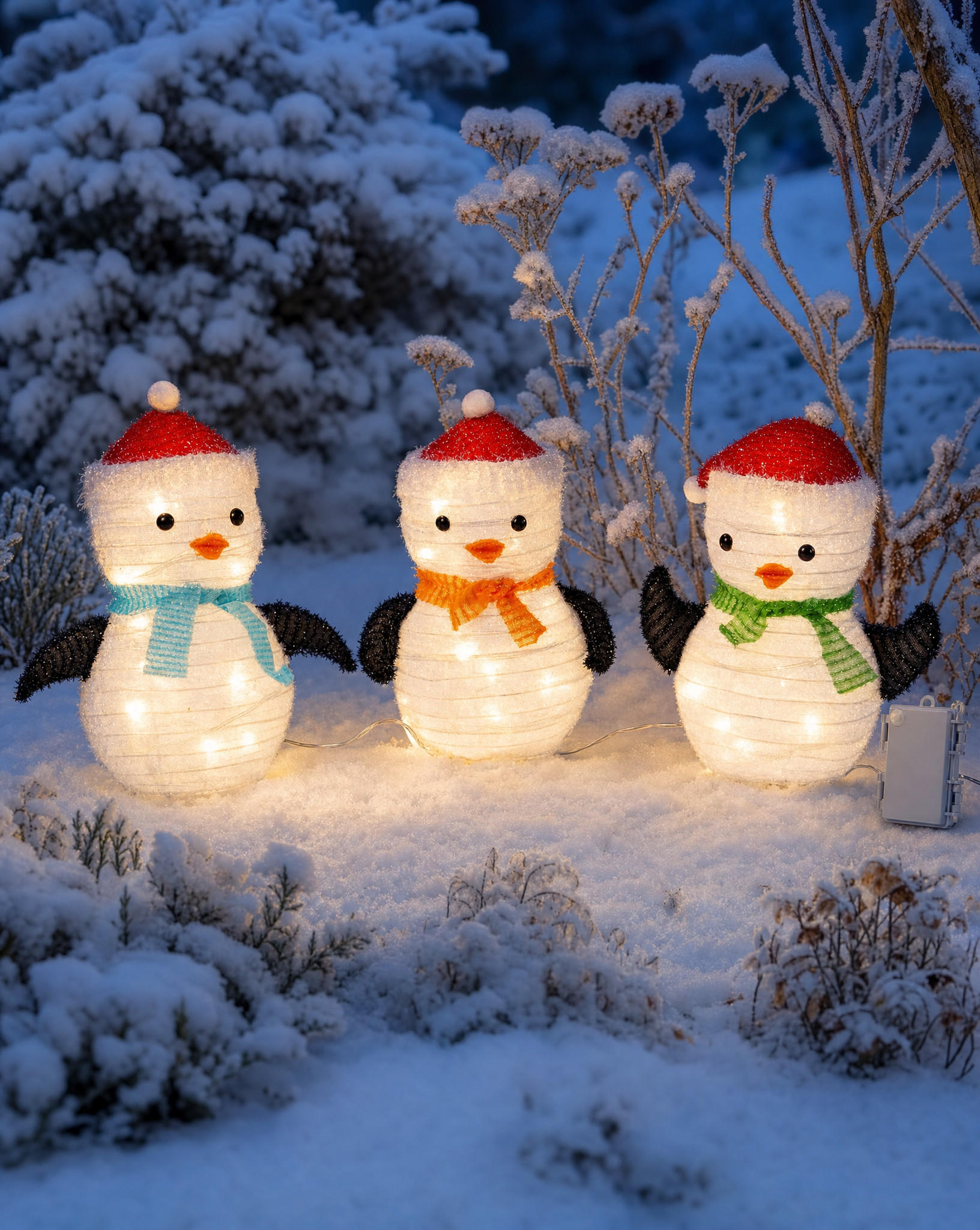 LED-PINGUIN-FIGUR - 45 Lichter mit Timer und Batteriebetrieb für winterliche Garten-Dekoration, 3er-Set - Weiß, Kunststoff (15/22/25cm) - Northpoint