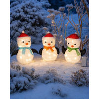 LED-PINGUIN-FIGUR - 45 Lichter mit Timer und Batteriebetrieb für winterliche Garten-Dekoration, 3er-Set - Weiß, Kunststoff (15/22/25cm) - Northpoint