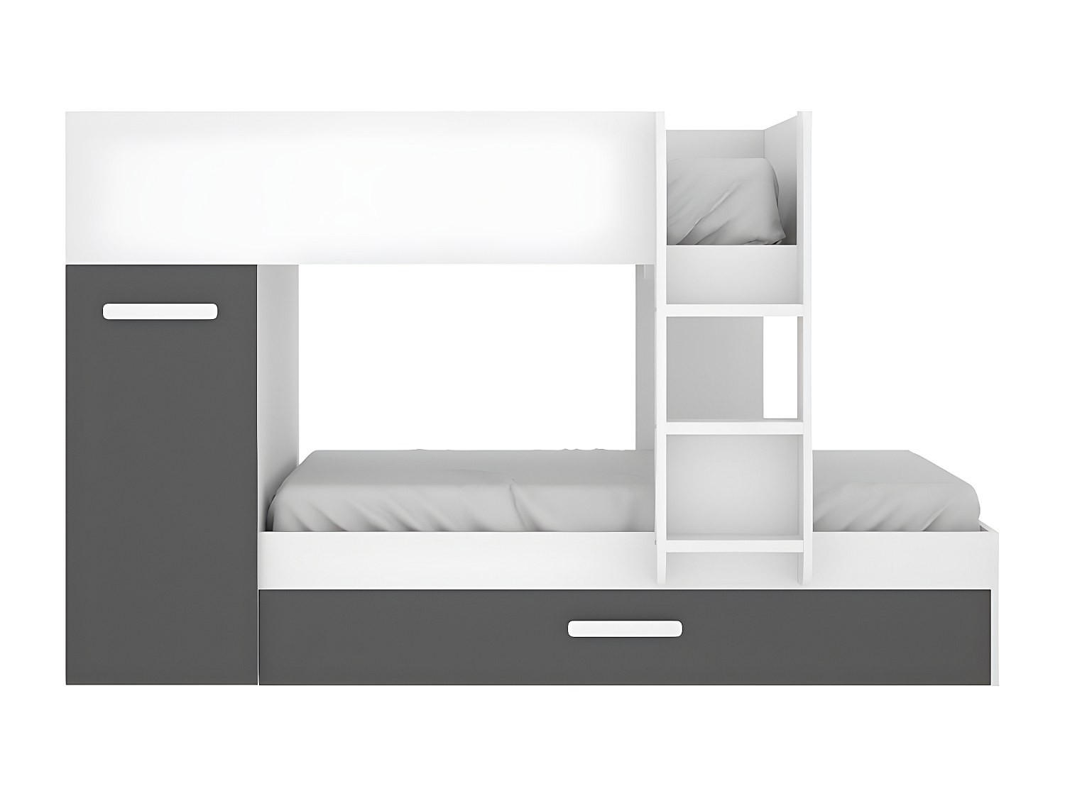 ETAGENBETT - 2 Personen - Holz, Platte - Anthrazitgrau, Weiß - - Anthrazit/Weiß, Holz (90/190cm) - Vente-Unique