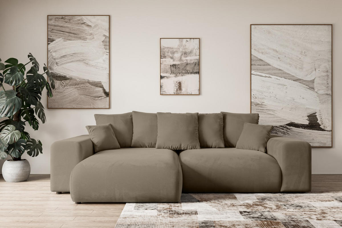 ECKSOFA mit Schlaffunktion und Bettkasten ESKAR-L 256x165x84cm Braun Velours - Schwarz/Braun, Holzwerkstoff/Kunststoff (165/256cm) - ALTDECOR