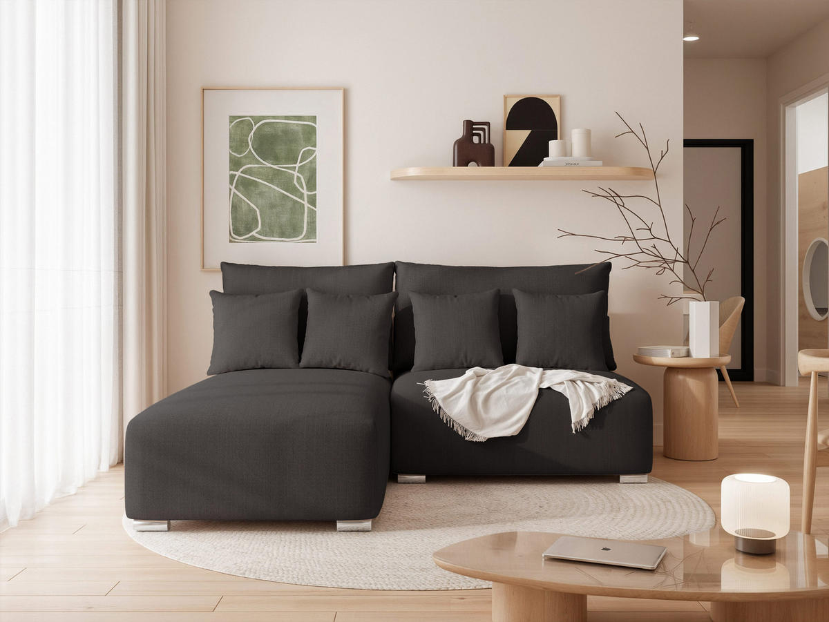 ECKSOFA ELVO mit Schlaffunktion und Bettkasten Anthrazit - Anthrazit, Holzwerkstoff/Kunststoff (208/190cm) - Idohome