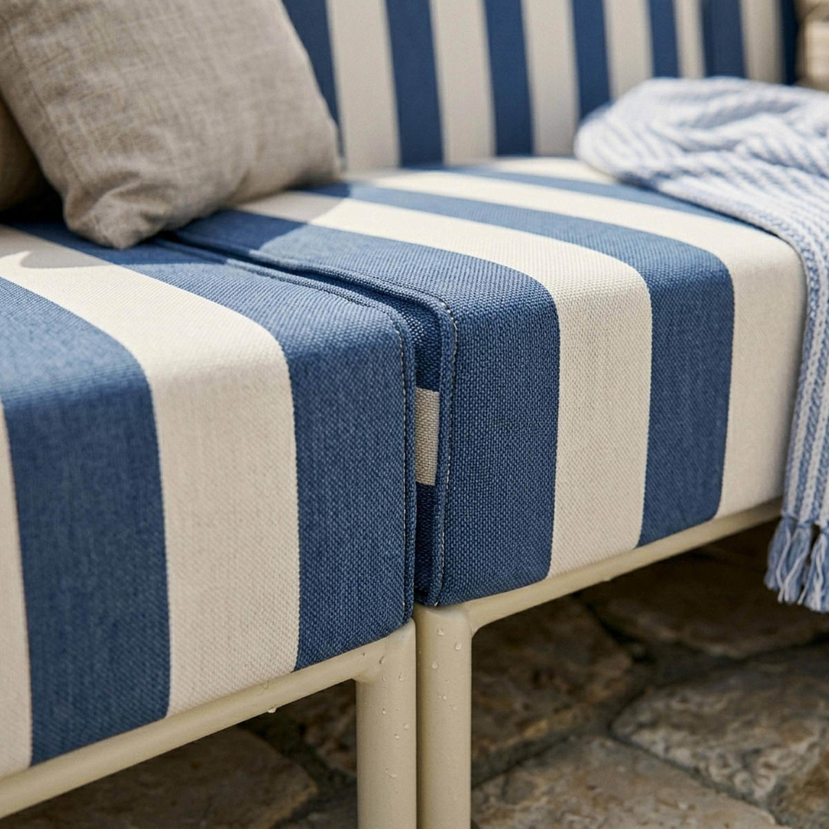 GARTENSOFA mit 4 Sitzplätzen, Blau - Blau, Textil - Oviala