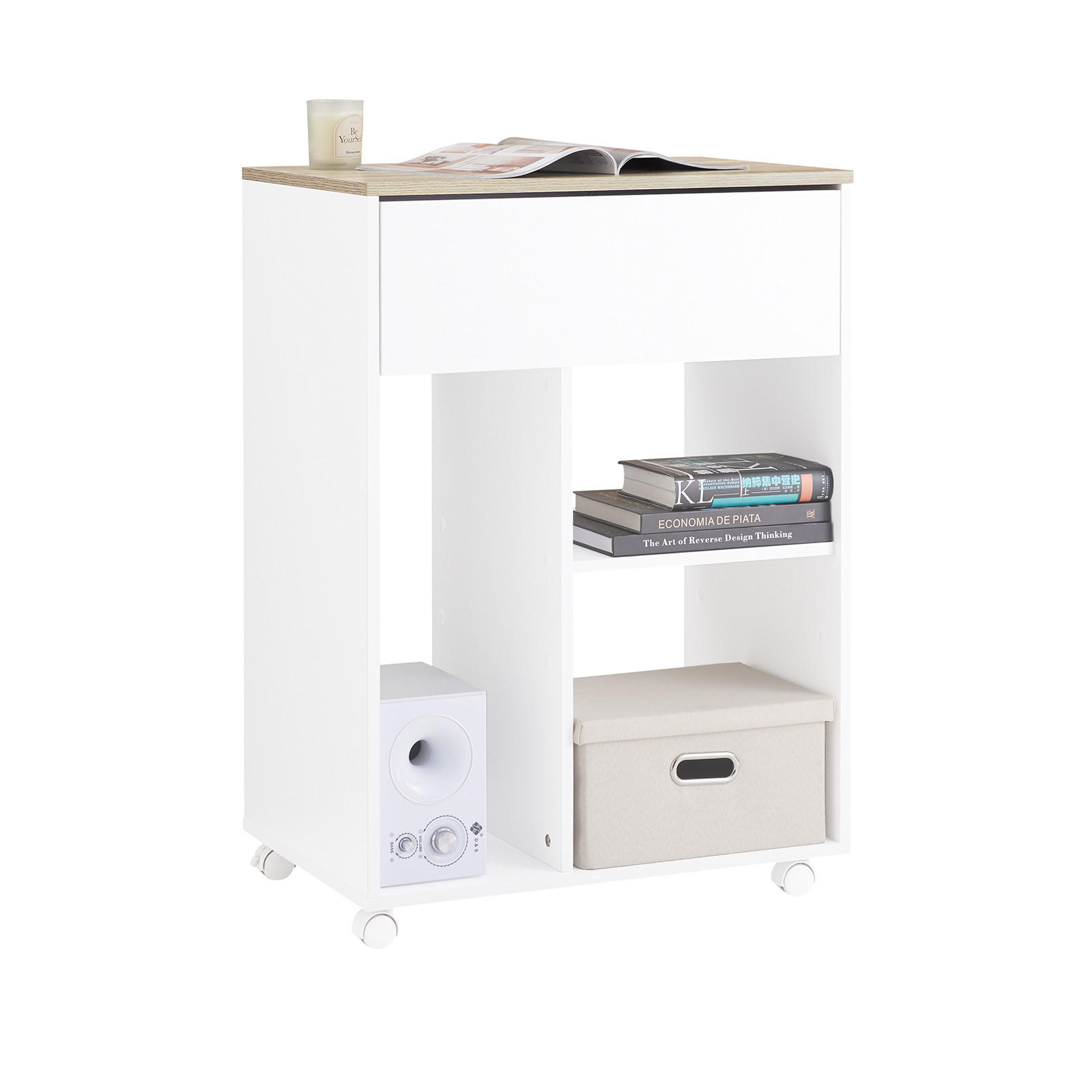 ROLLCONTAINER Weiß-Natur - Weiß, Holzwerkstoff (63/88/42cm) - SoBuy