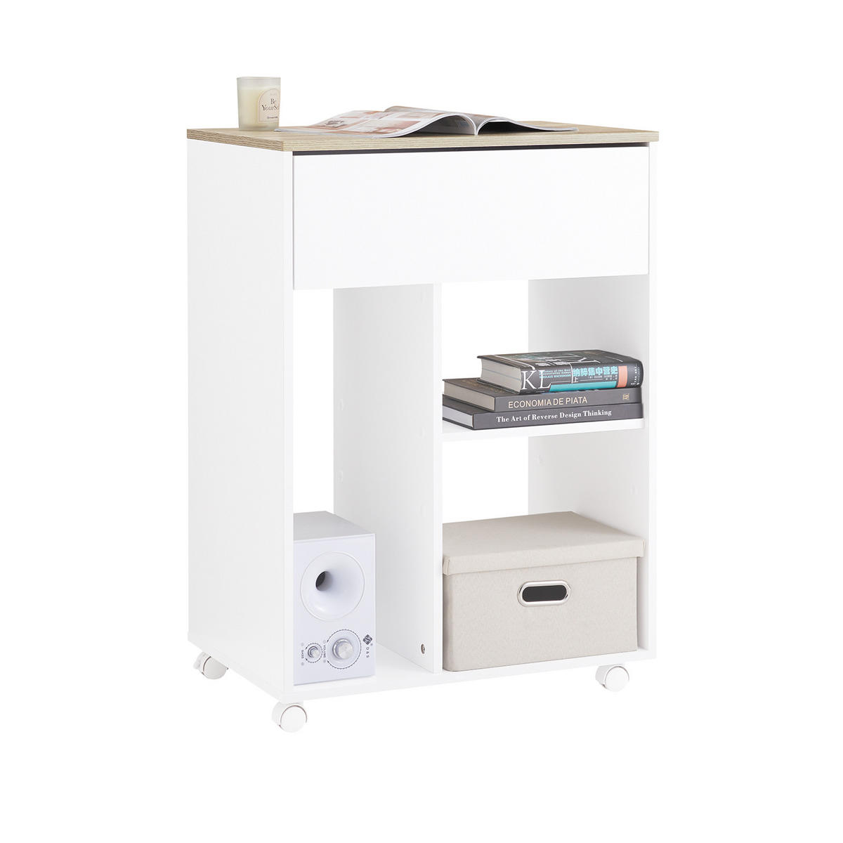 ROLLCONTAINER Weiß-Natur - Weiß, Holzwerkstoff (63/88/42cm) - SoBuy